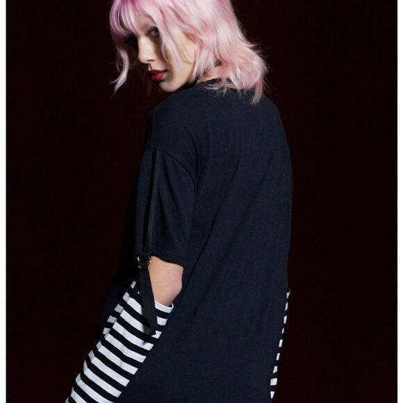 Skelanimals Diego Goth Emo Punk Stripe Oversized Long-Sleeve T-Shirt S or M - Picture 2 of 4
